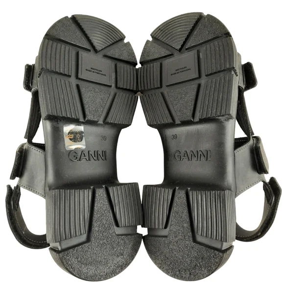 NWT GANNI Recycled Rubber Chunky Logo Platform Black Sandals Flatform Lugged - Picture 15 of 15